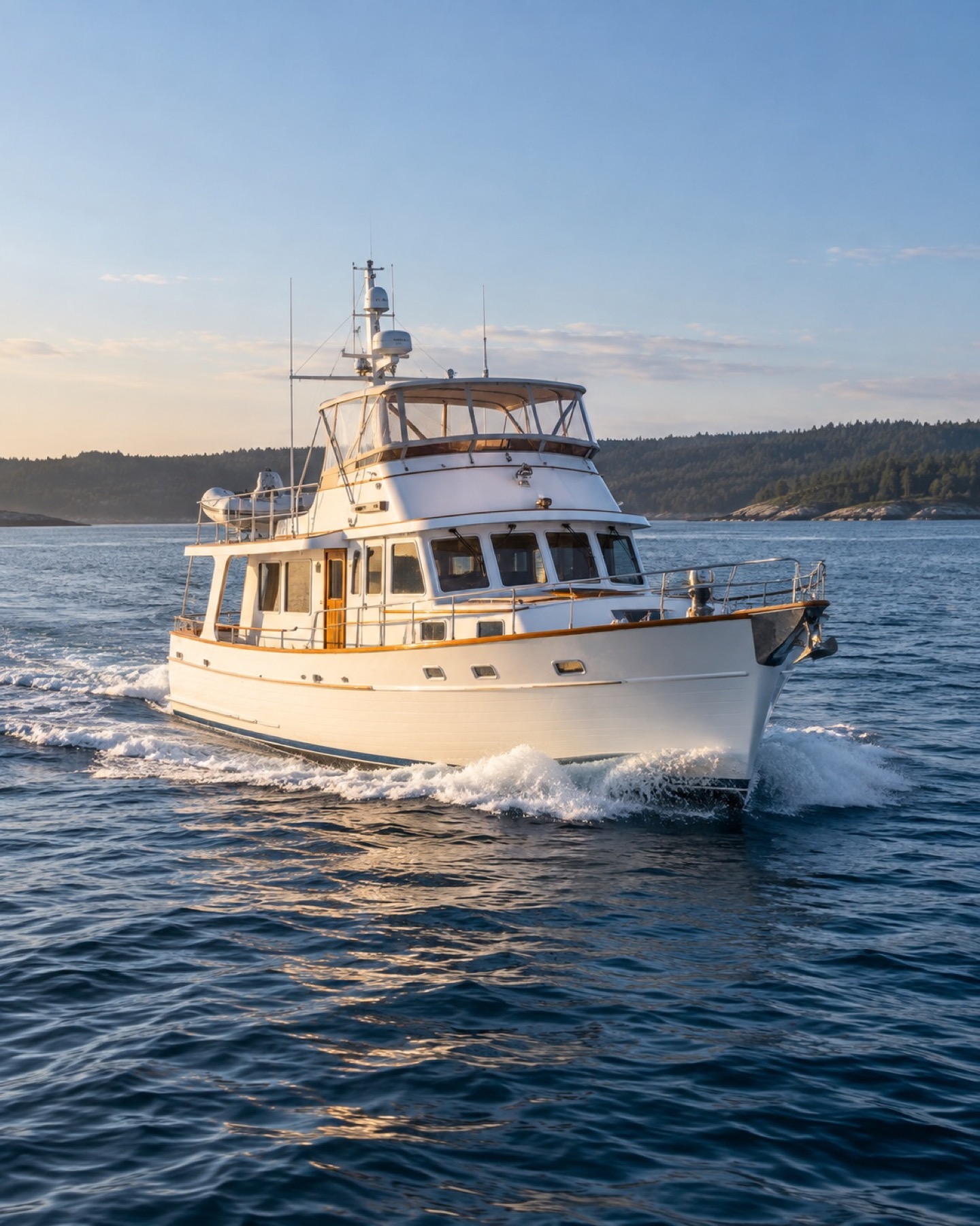 Cruising trawler underway